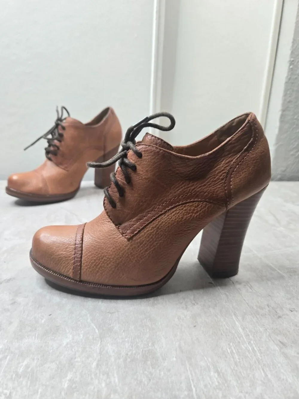 Lace Up Oxford Pump 8.5 Brown Leather Heeled Dress Shoe Academia Retro Victorian - Picture 1 of 12